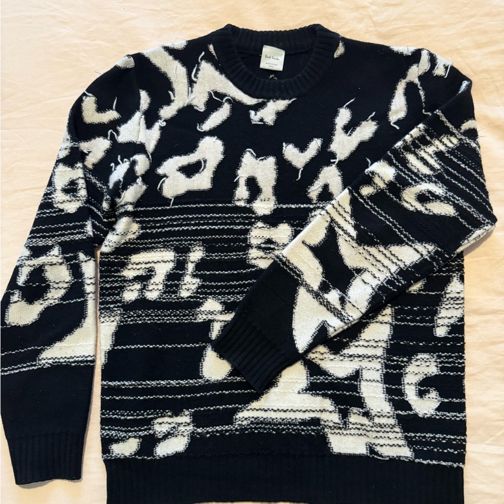 Paul Smith Black and White Patterned Embroidered Men's Sweater